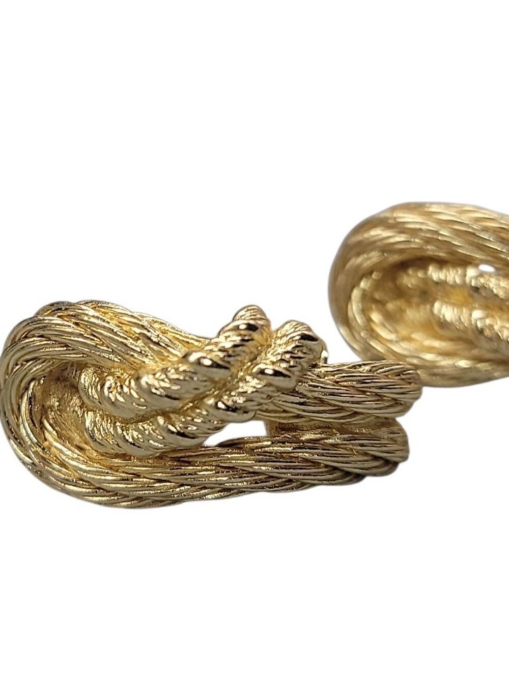 VINTAGE Christian Dior Cordage Knots Clip On Earrings Textured Gold Plated - Picture 8 of 12
